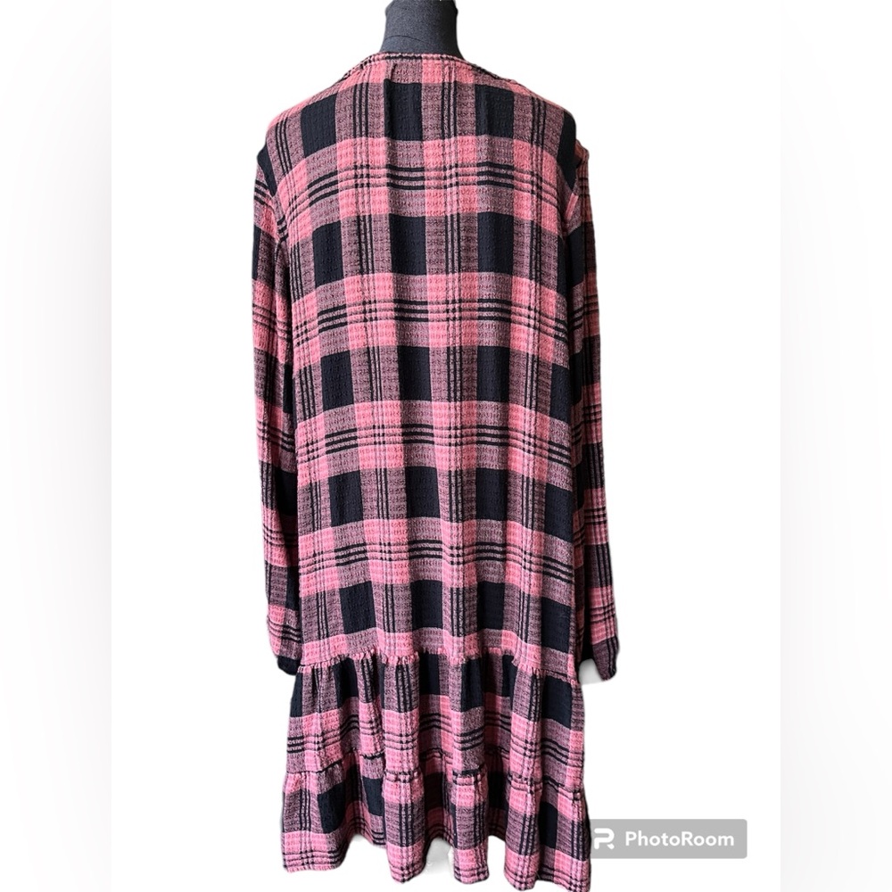 Plaid Pink and Black Long Sleeve Tie-Waist Dress - Picture 5 of 9